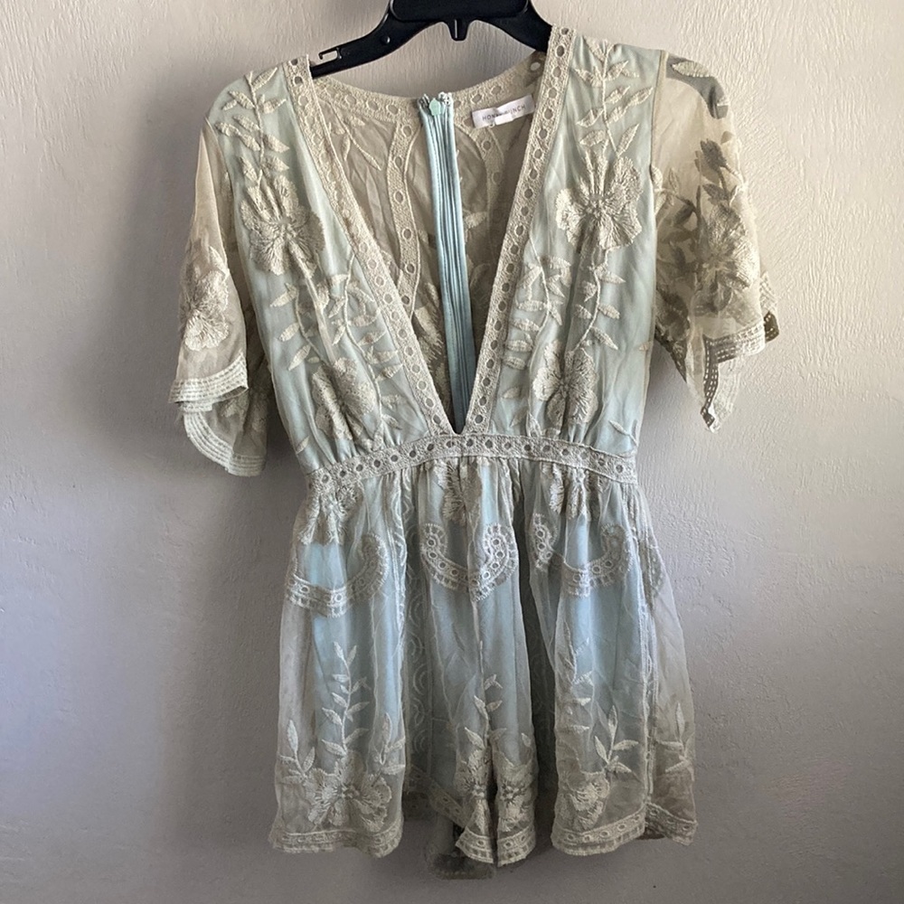 Sage lace romper